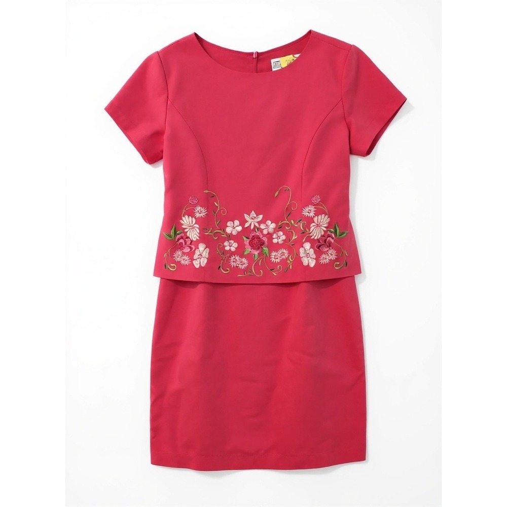Jessica Howard Pink Linen Blend Floral Embroidered Sheath Dress, Women's Size 6